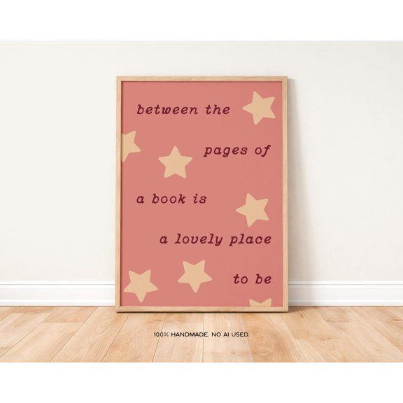Book Lover Art Print Whimsical Stars Hand Drawn Wall Art
