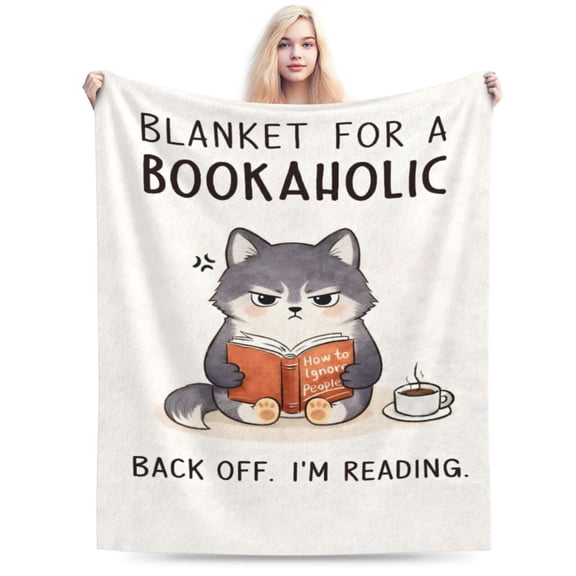 Book Lover Blanket Gift for Readers Cozy Soft Throw Blanket Cute Reading Cat Pattern Bookworm Home Decor 50x40