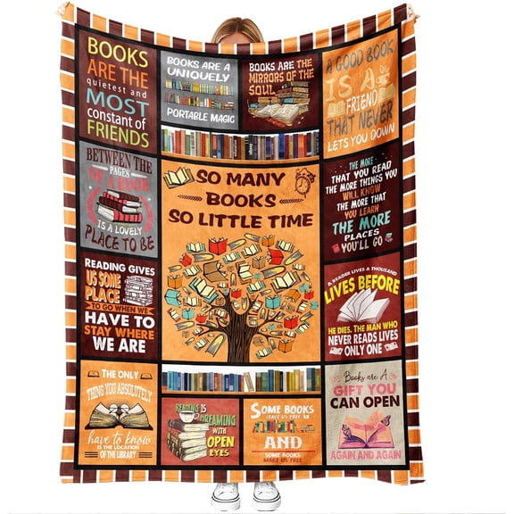 Book Lover Blanket, Literary for Readers & Book Club -- Bookish Reading Throw, Cozy Decor for Women & Men, Librarians, 50'' x 60'' Birthday Christmas