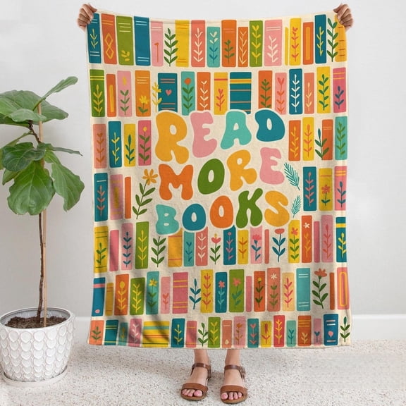 Book Lover Blanket, Vintage Bookshelf Library Throw Blanket, Gift For Book Lover, Boho Wildflowers Bookish Blanket, Blanket Gift for Bookworm
