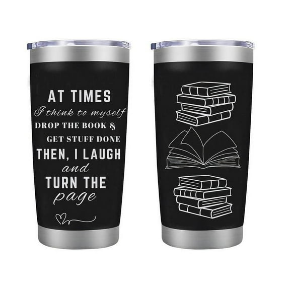 Book Lover Christmas Gift Under 25 Dollars Stainless Steel Engraved Tumbler, 20oz Insulated Mug With Lid, Bookworm Cup for Reading Addict