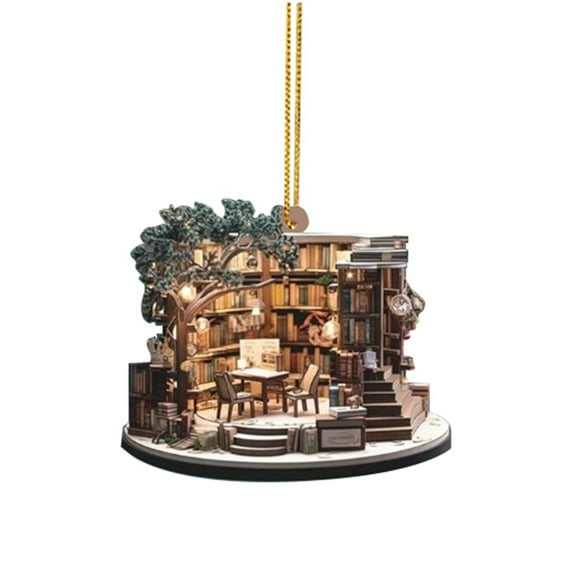 Book Lover Christmas Ornament 2D Acrylic Flat Bookstore Decor Book Themed Hanging Ornaments for Christmas Tree Holiday Party Decorations Bookworm Gifts and Collectibles