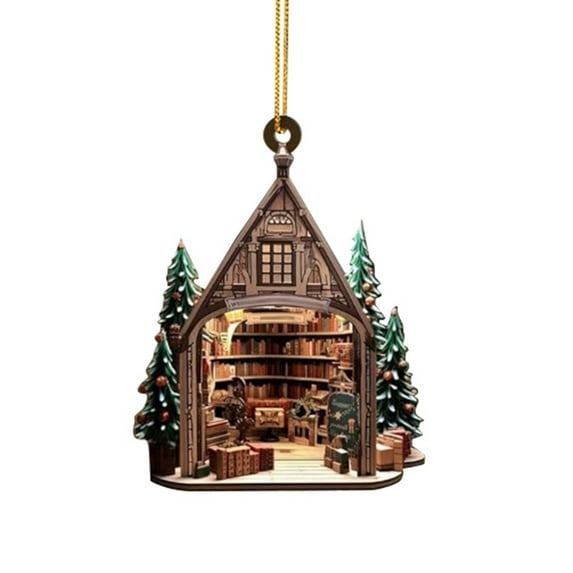 Book Lover Christmas Ornament 2D Acrylic Flat Bookstore Decor Book Themed Hanging Ornaments for Christmas Tree Holiday Party Decorations Bookworm Gifts and Collectibles
