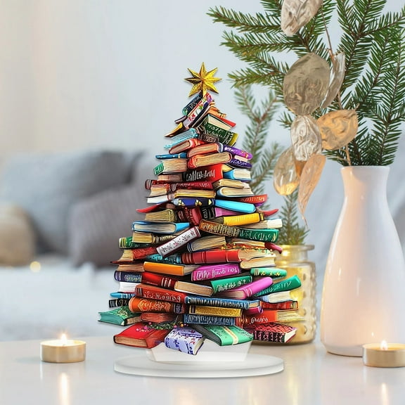 Book Lover Christmas Tree, Acrylic Desktop Holiday Decor with Removable Branches, Small Tabletop Tree for Teachers & Readers, Inspirational Gift Idea