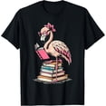 thumbnail image 1 of Book Lover Cute Flamingo Reading Teacher Librarian Women T-Shirt, 1 of 6