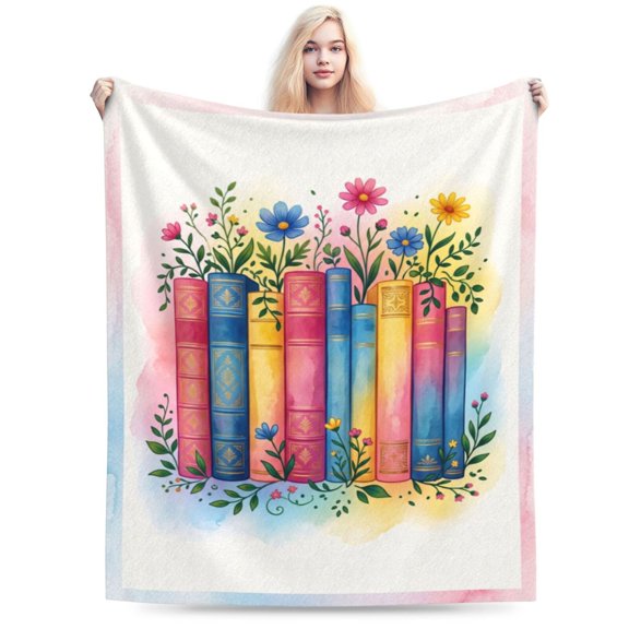 Book Lover Gift Blanket, Reading Gift for Book Lovers, Flower Floral Fleece Blanket, Book Club Gift for Readers Bookworms, Soft Flannel Cozy Throw Blanket 50x40