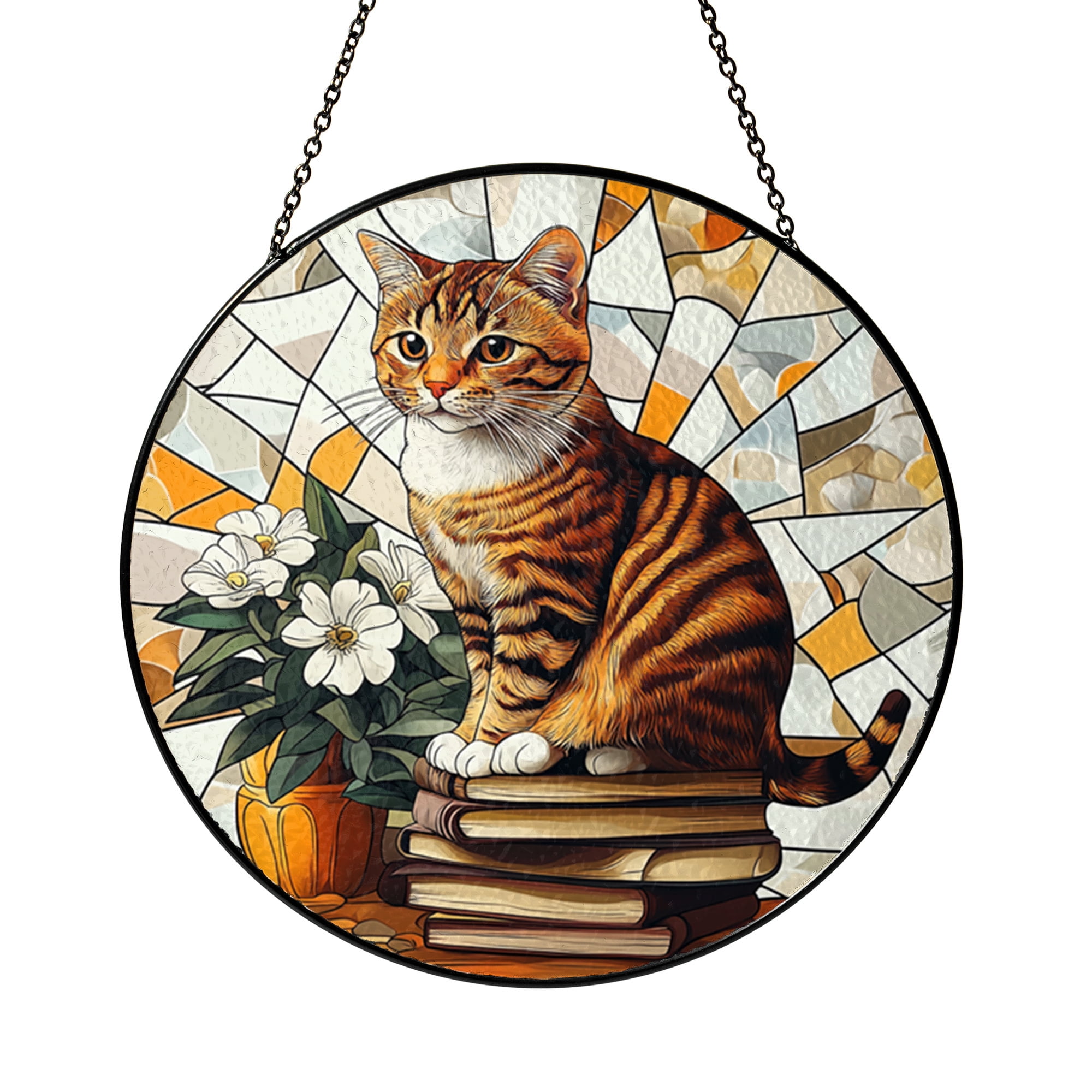 Book Lover Gift Stained Glass Suncatcher, Personalized Cat Window Decor ...