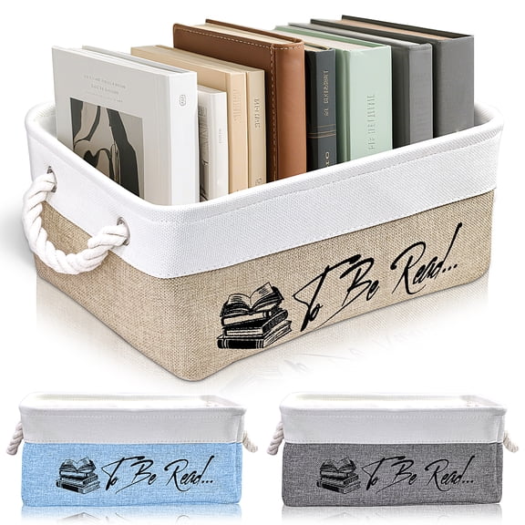Book Lover Gift, TBR Book Storage Basket - To Be Read List Organizer Bin with Handles | Holds 10-15 Books | Reading Accessories for Bookworms, Library Book Bins | 3 Colors (White + Beige)