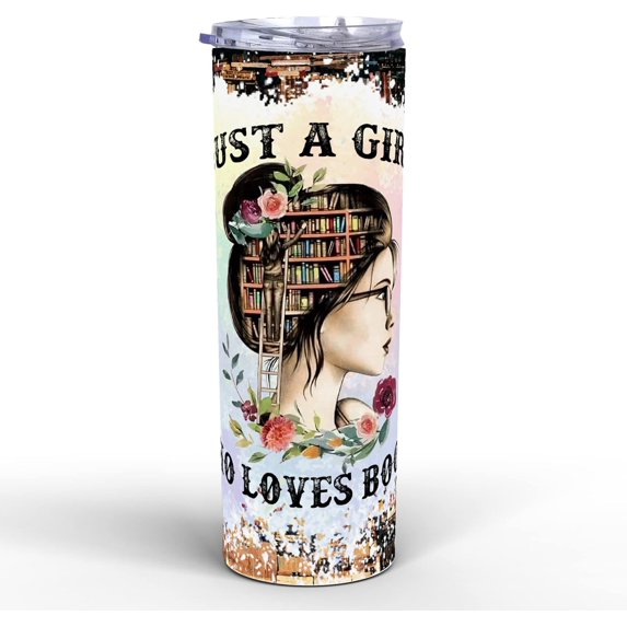 Book Lover Gifts for Women, Just A Girl Who Loves Books Tumbler, Bookish Gifts, Library Gifts for Librarians, Gifts for Readers Book Lovers, Gifts for People Who Like to Read on Birthday Christmas
