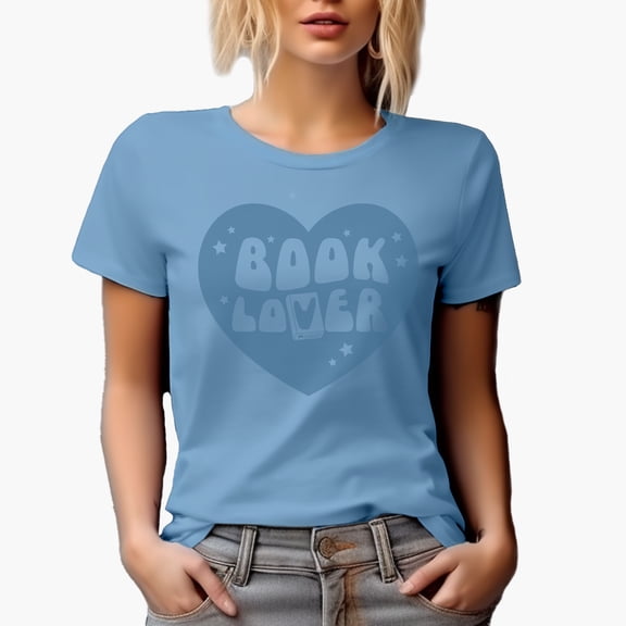 Book Lover Heart Art Merch Gift, Baby Blue T-Shirt, Small