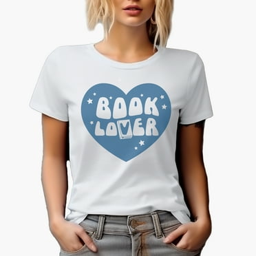Book Lover Heart Art Merch Gift, White T-Shirt, Small