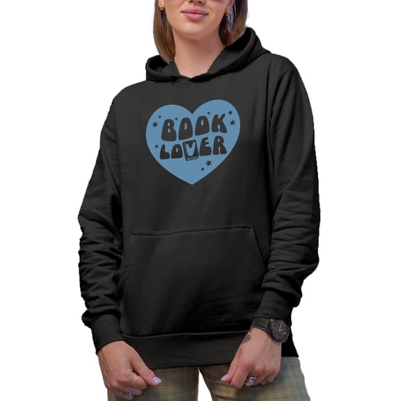 Book Lover & Heart Art, Reading Enthusiast Merch Gift, Black Hooded Sweatshirt or Hoodie, Small