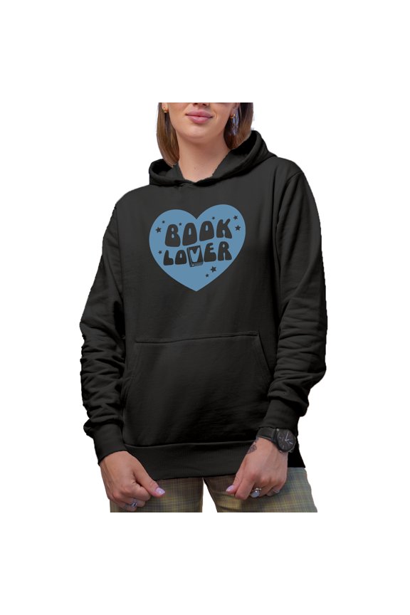 Book Lover & Heart Art, Reading Enthusiast Merch Gift, Black Hooded Sweatshirt or Hoodie, Small