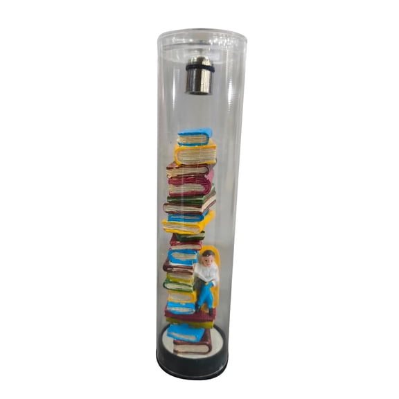 Book Lover Miniature Read Night Light - LED Lighted Book Enthusiast Sculpture with Mini Books, Unique Home Decor Ornament for Bookworms, Creative Gift for Readers