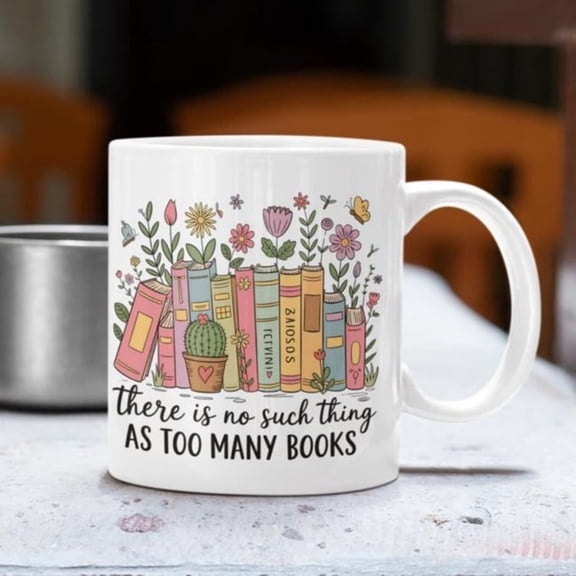 Book Lover Mug, Floral Book Stack Design, Gift Readers.