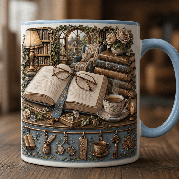 Book Lover Mug Personalized Custom Name Open Book Reading Glasses Coffee Cup Gift