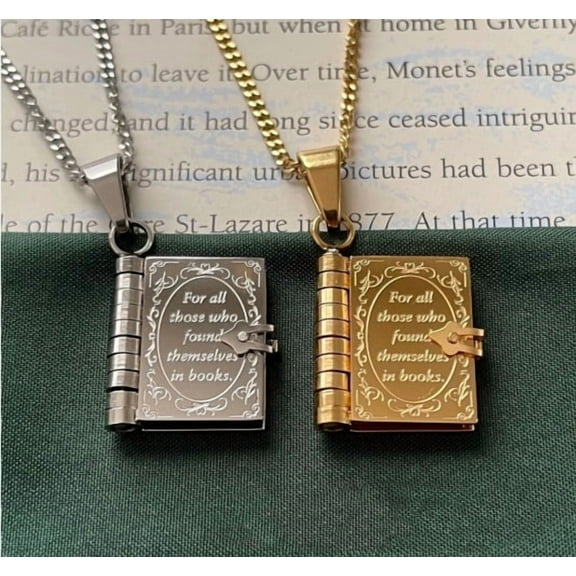 Book Lover Necklace Carved Openable Book Necklace