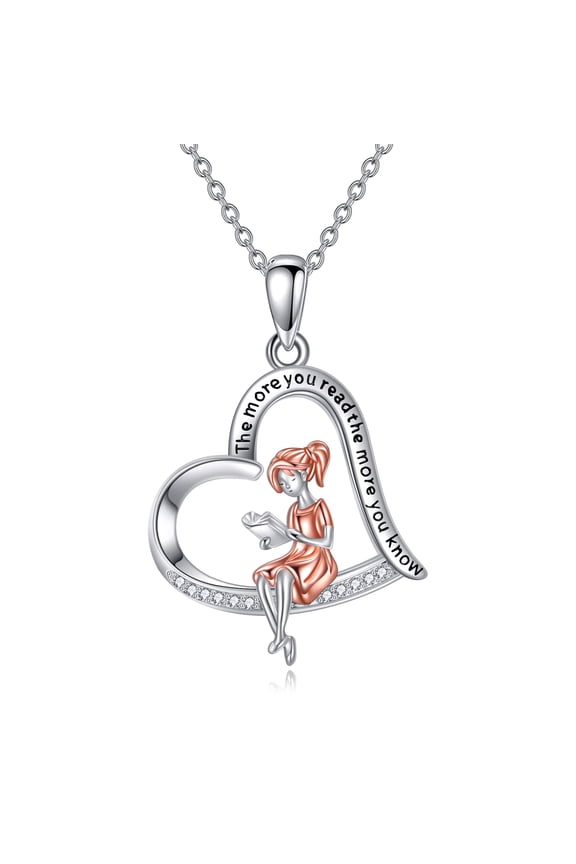 Book Lover Necklace S925 Sterling Silver Reading Pendant Necklaces for Women Book Jewelry Gifts for Book Lovers Readers