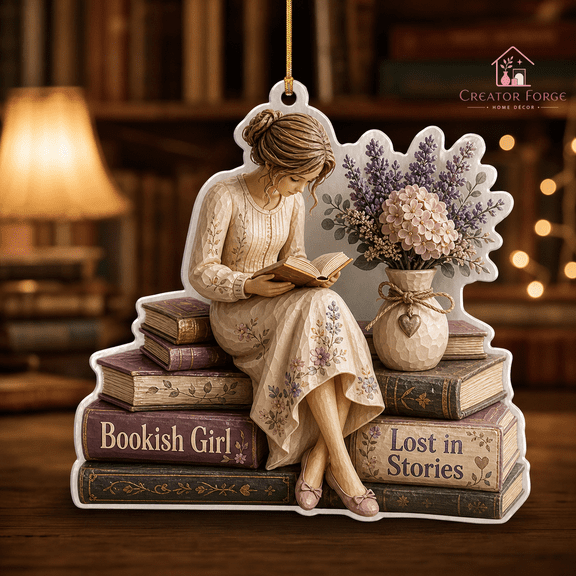 Book Lover Ornament Bookish Girl Reading Gift for Reader Christmas Tree Decor