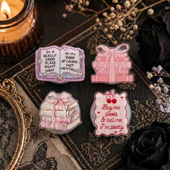 Book Lover Phone Grip with Funny Reading Quote, Pastel Bookish Phone Holder for Reader Style iPhone Android