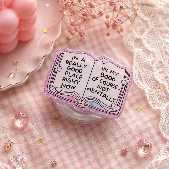Book Lover Phone Grip with Funny Reading Quote, Pastel Bookish Phone Holder for Reader Style iPhone Android
