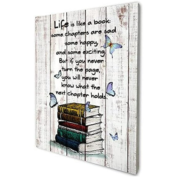 Book Lover Poster Vintage Rustic Farmhouse Wood Wall Art Decor, Inspirational Literary Quotes Gifts for Book Lover Friend Son Daughter, 8"x10"