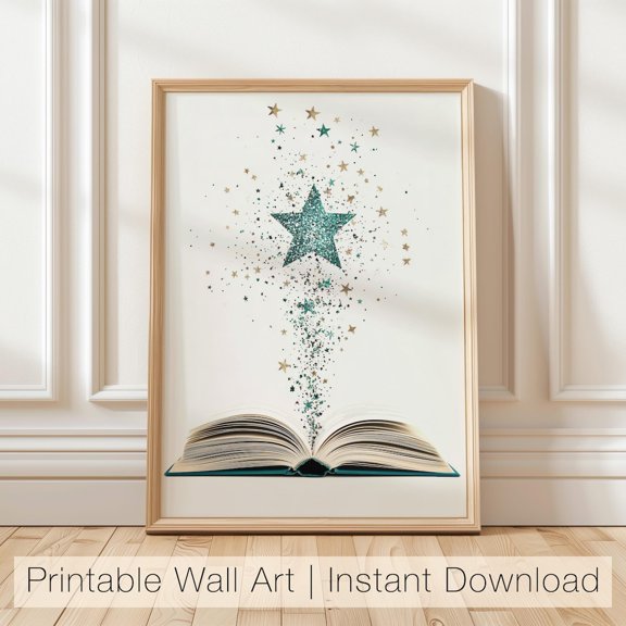 Book Lover Poster Wall Art, Magical Book Poster, Whimsical Reading Poster, Bookish Star Art, Book Decor, Size 12x18 UNFFRAMED F03.1.7l1549
