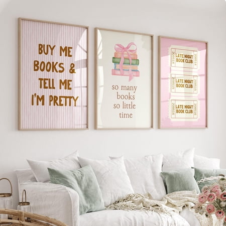 Book Lover Print Bundle Cozy Reading Nook Gallery Wall Bookish Posters Version D Set 3 Unframed Paper Print 8x12