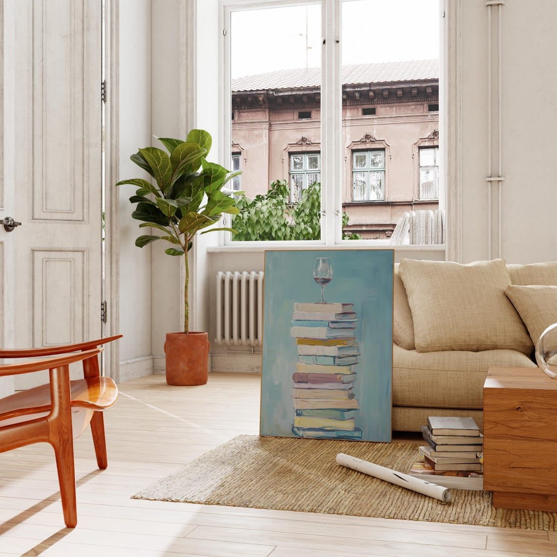 Book Lover Print Stack of Books Wall Art Bookworm Dusty Blue Printable ...