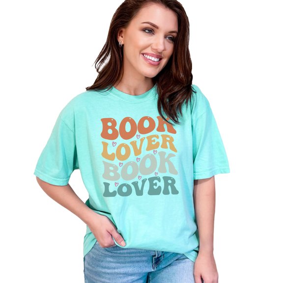 Book Lover, Reading Enthusiast Themed, Groovy Retro Wavy Text, Chalky Mint Comfort Colors T-Shirt, 2XL
