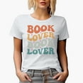 thumbnail image 1 of Book Lover, Reading Enthusiast Themed, Groovy Retro Wavy Text Merch Gift, White T-Shirt, Large, 1 of 5