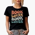 thumbnail image 1 of Book Lover, Reading Enthusiast or Someone Who Loves Books, Groovy Retro Wavy Text Merch Gift, Black T-Shirt, Small, 1 of 5
