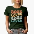 thumbnail image 1 of Book Lover, Reading Enthusiast or Someone Who Loves Books, Groovy Retro Wavy Text Merch Gift, Military Green T-Shirt, Small, 1 of 5