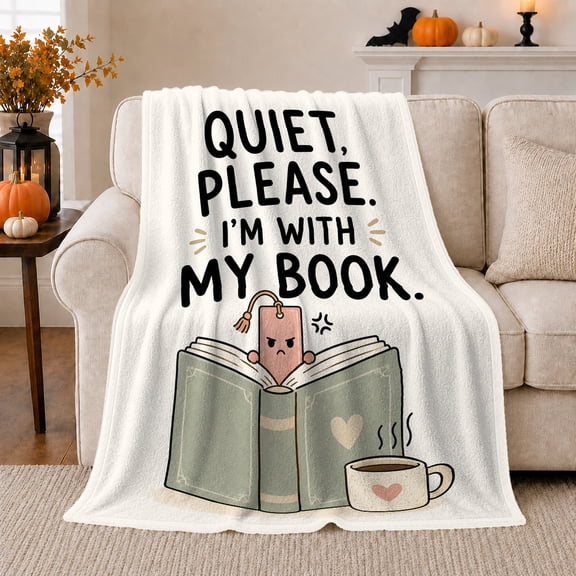 Book Lover Reading Time, Playful Artistic Scene, Warm Flannel Blanket for Home Library and Reading Nook with Detailed Artwork, Art Lovers Valentine's Day Gift, Artistic Home Decor