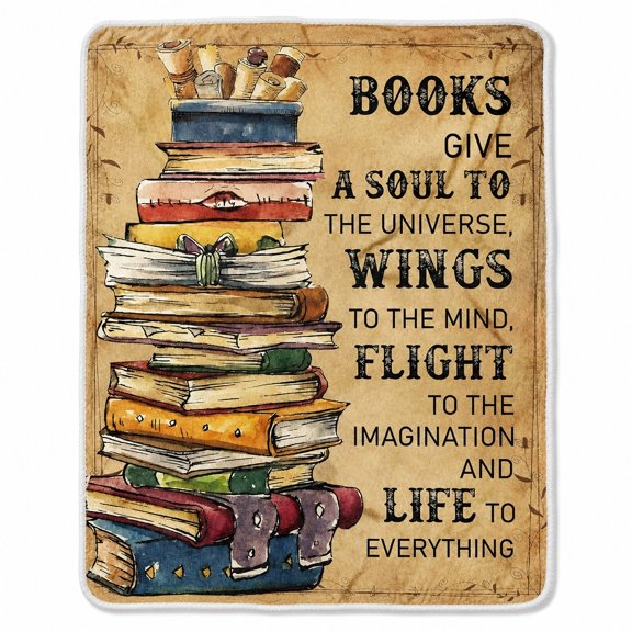 Book Lover Sherpa Fleece Blanket, Reading Quote Throw, Multicolor