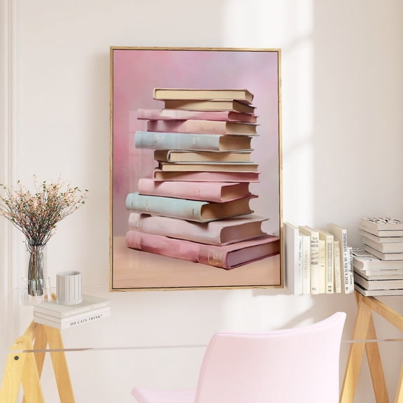 Book Lover Stack Of Books Art Piece Bookworm Reading Corner Pink Trendy Wall Decoration Unframed Paper Print