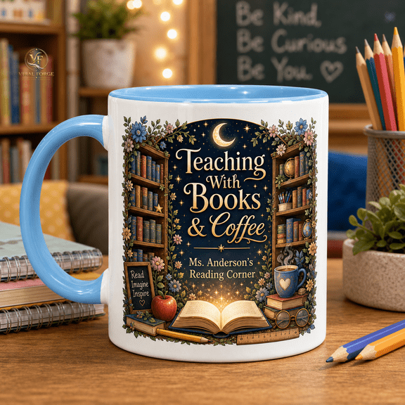 Book Lover Teacher Mug 11oz & 15oz, Teaching With Books & Coffee Gift