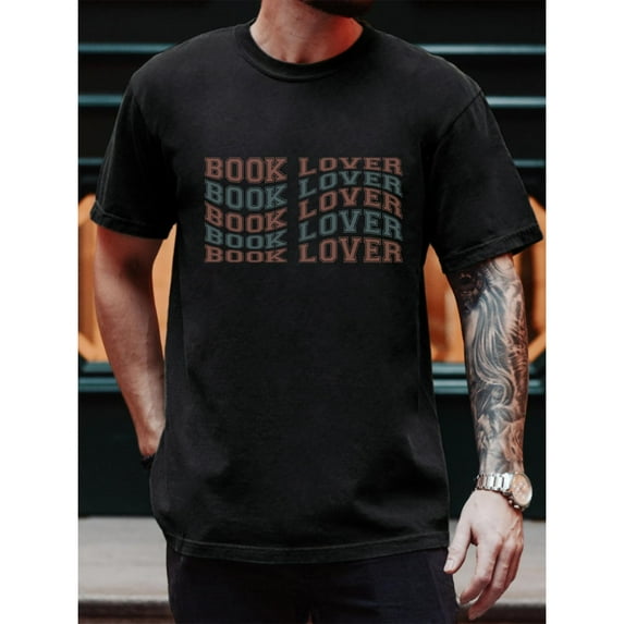 Book Lover Tee Black S-5XL Vintage Repeat Print Casual Short Sleeve Cotton  ultimate softness and breathability
