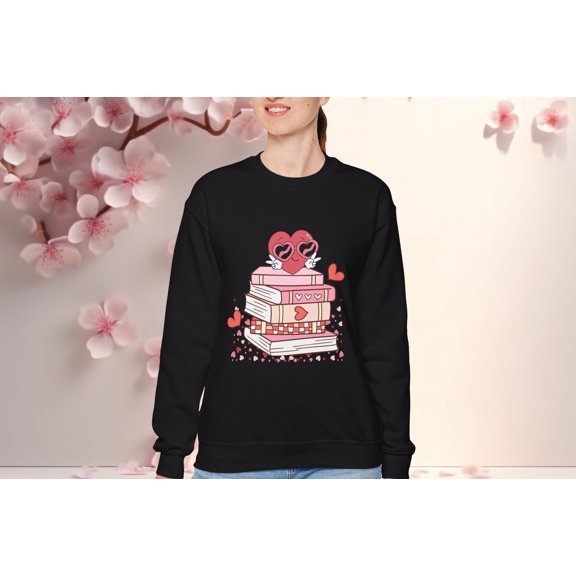 Book Lover Valentine Sweatshirt: Embroidered Book Stack