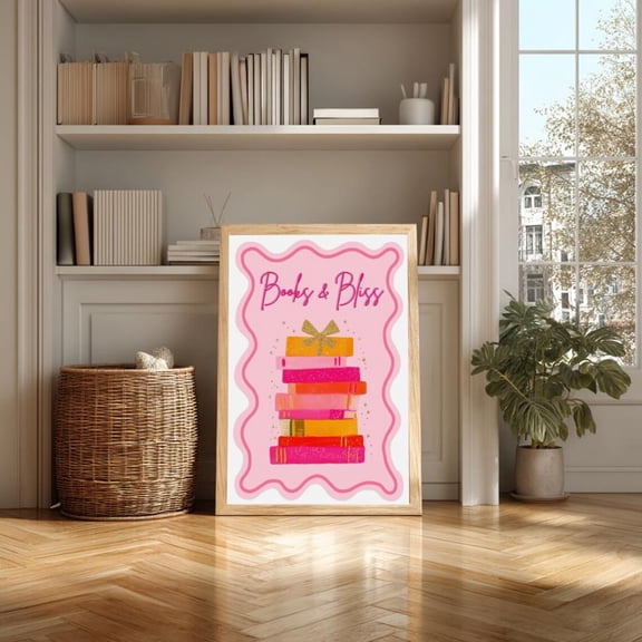 Book Lover Wall Art, Pink Books, Feminine Style Poster Decor, Stretched Canvas Size 8x12 F03.1.22l1167
