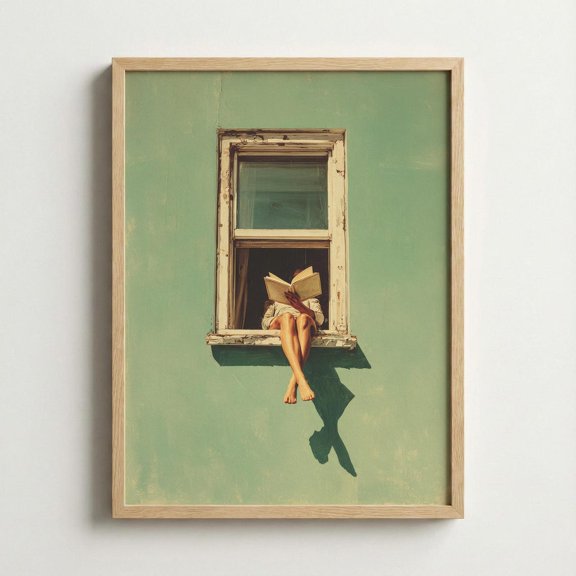Book Lover Window Reading Wall Art Moody Green Home Decor