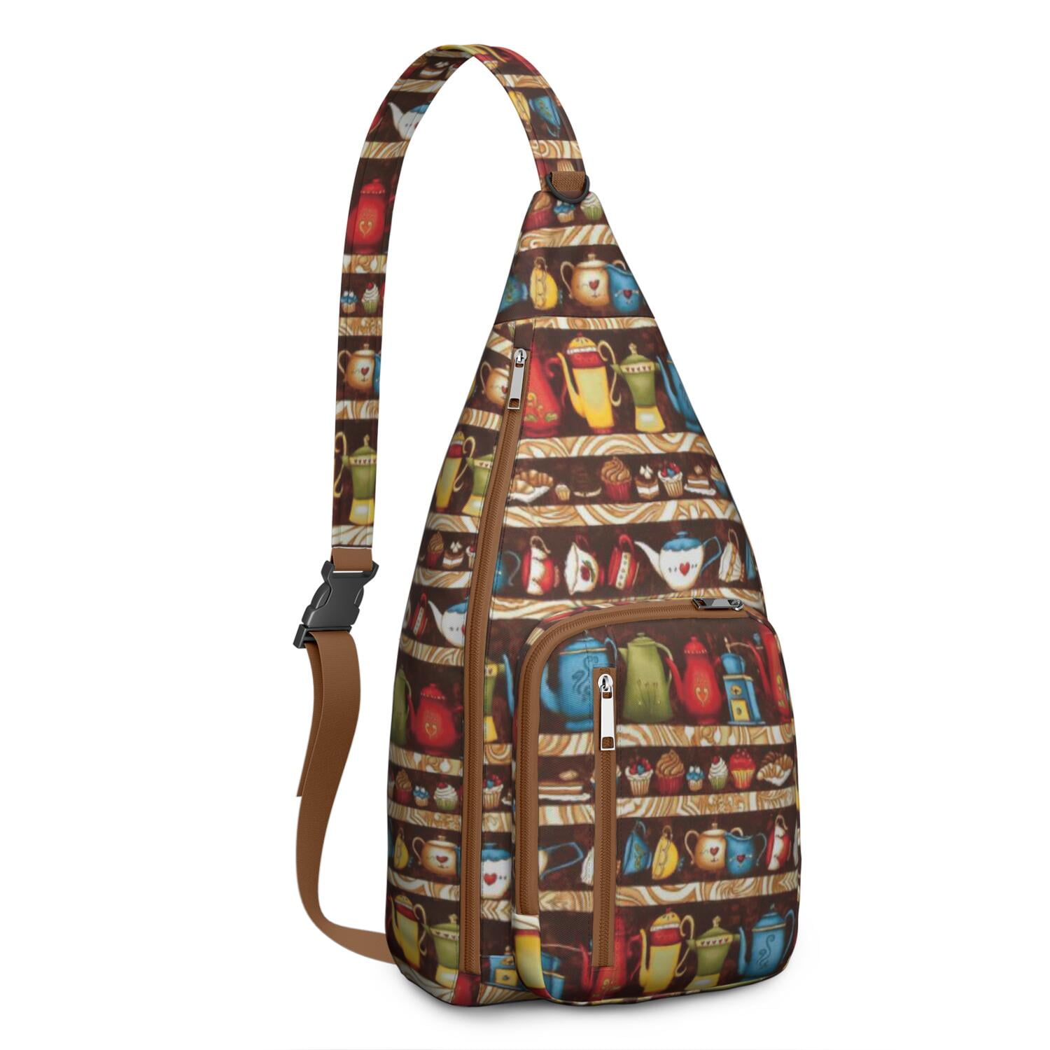 Book Lover's Crossbody Sling Bag - Waterproof Lightweight Chest Pack with Bookshelf Print Design, Perfect Reading Companion for Travel & Daily Use (Born to Read Inspired)