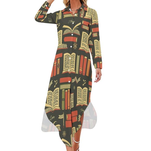 Book Lover's Delight Casual Dress Dresses V Neck Chiffon Dress Long Sleeve Clothes