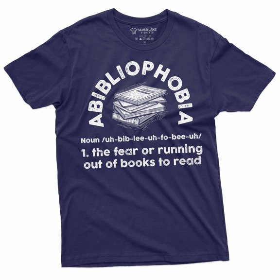 Book Lover shirt Abibliophobia fear of running out of books to read shirt Books Library T-shirt (4X-Large Navy Blue)