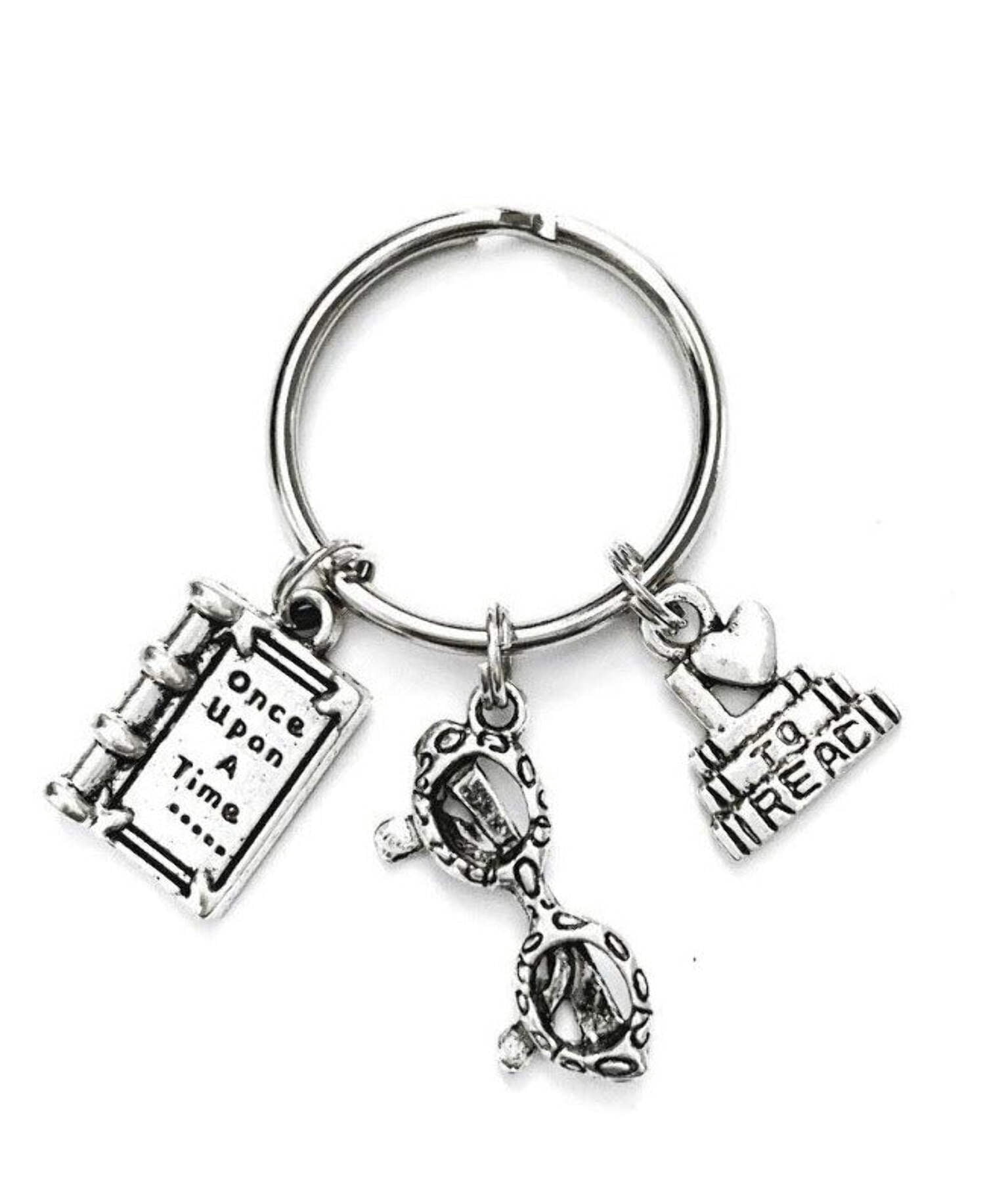 Reading Keychains Book Lover themed keychain. Books with I Love to Read, Reading Glasses ...