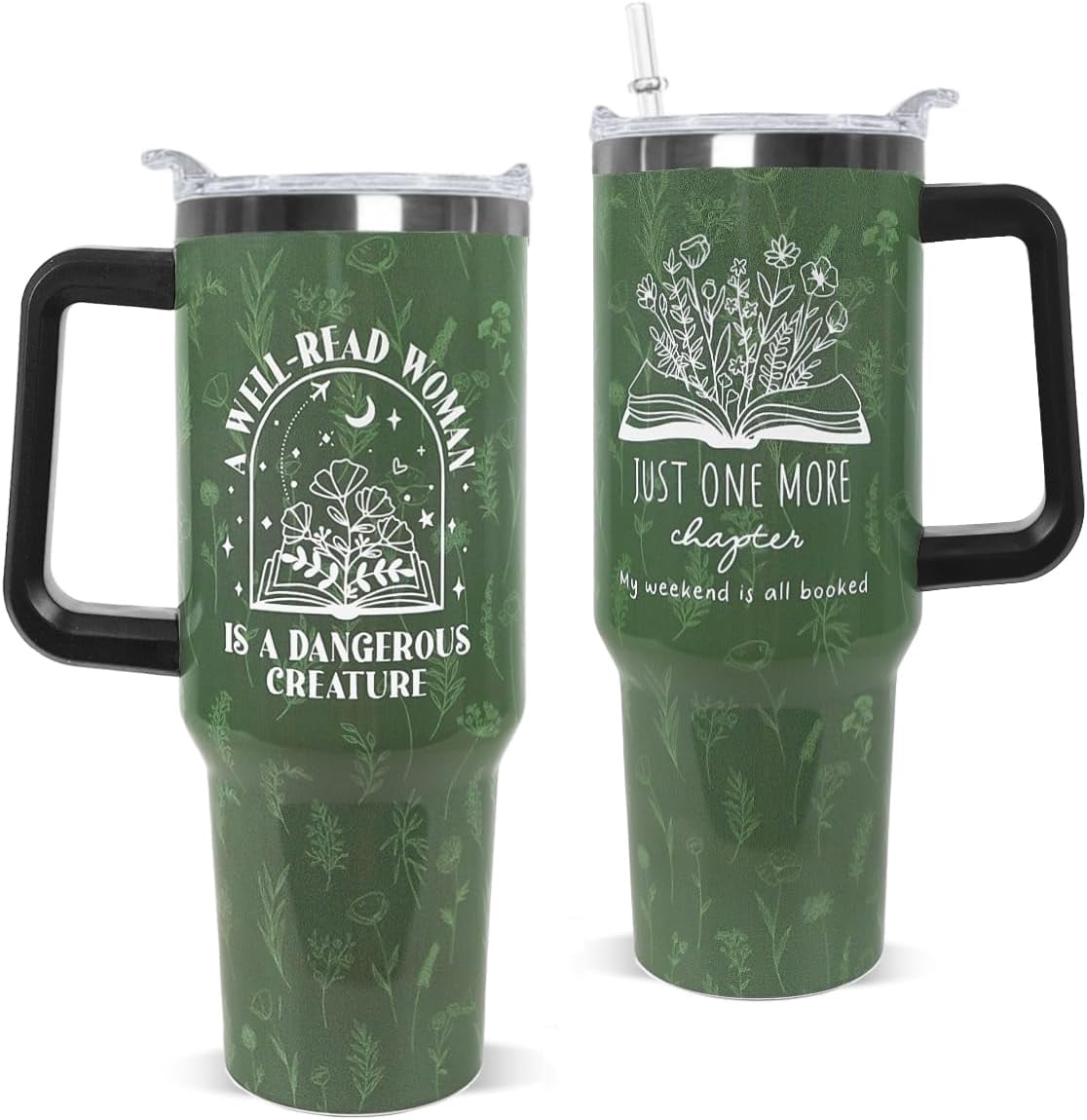 Book Lovers 40 OZ Bookworm Tumbler with Handle - Stainless Steel ...