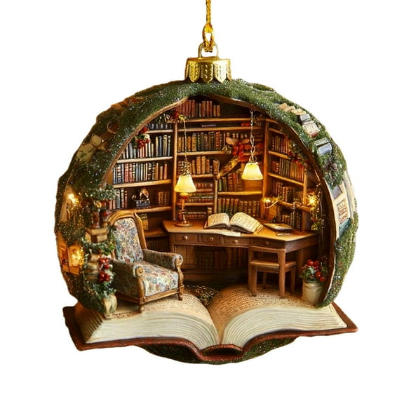 Book Lovers Christmas Ornament, Acrylic Bookshelf, Reading Ornament, Xmas Ornaments Gift for Teacher Friends Librarian Bookclub Bookstore