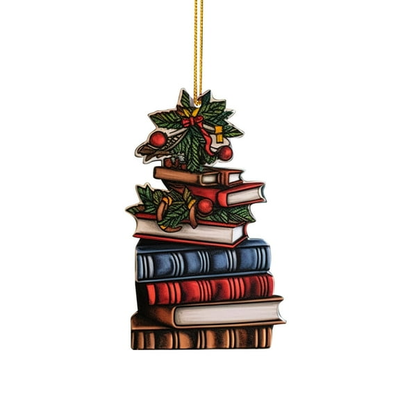 Book Lovers Christmas Ornament - Wooden 3D Book Shaped Tree Decorations, Reading Themed Hanging Pendant for Xmas Tree Home Party Decoration