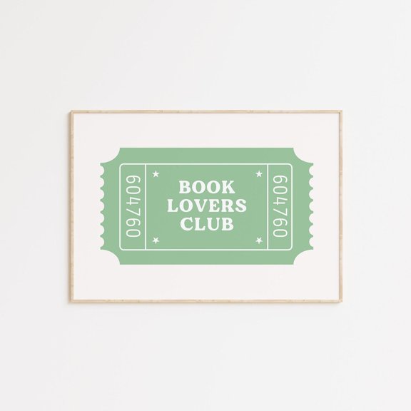 Book Lovers Club Ticket Poster Green Library Wall Decor Poster Decor For Living Room Bedroom, Unframed Poster Size 8x12 F03.1.14l2071