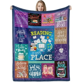 Book Lovers Gift Throw Blanket, Soft Cozy Reading Plush Blanket Gifts for Book Lovers, Warm Books Flannel Fluffy Blanket for Reader Bookworm Teen Girls Women Birthday Graduation Gifts, 60x50 In